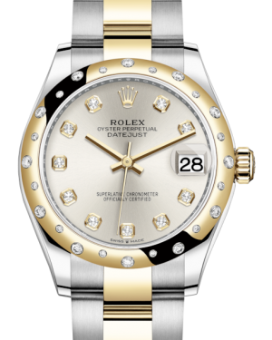 Rolex Lady-Datejust 31 Yellow Gold/Steel Silver Diamond Dial & Domed Set with Diamonds Bezel Oyster Bracelet 278343RBR - BRAND NEW