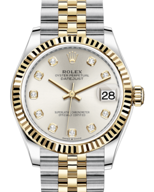 Rolex Lady-Datejust 31 Yellow Gold/Steel Silver Diamond Dial & Fluted Bezel Jubilee Bracelet 278273 - BRAND NEW