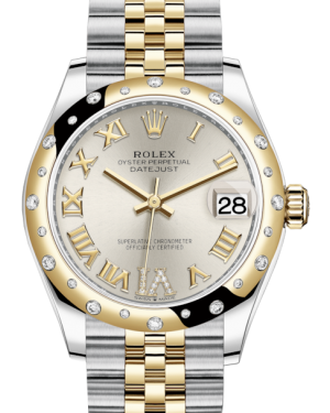 Rolex Lady-Datejust 31 Yellow Gold/Steel Silver Roman Diamond VI Dial & Domed Set with Diamonds Bezel Jubilee Bracelet 278343RBR - BRAND NEW