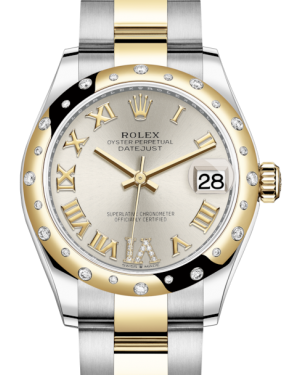 Rolex Lady-Datejust 31 Yellow Gold/Steel Silver Roman Diamond VI Dial & Domed Set with Diamonds Bezel Oyster Bracelet 278343RBR - BRAND NEW