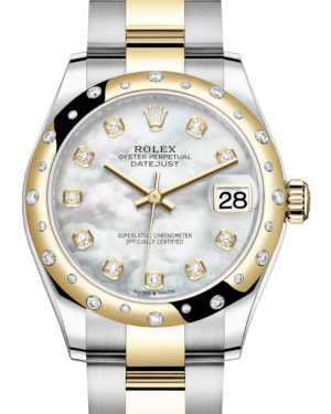 Rolex Lady-Datejust 31 Yellow Gold/Steel White Mother of Pearl Diamond Dial & Domed Set with Diamonds Bezel Oyster Bracelet 278343RBR - BRAND NEW