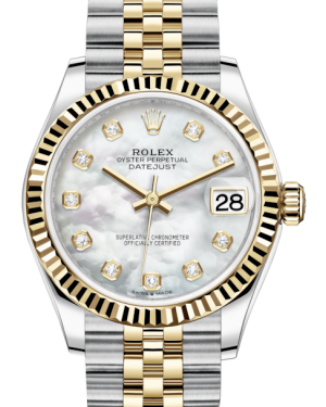 Rolex Lady-Datejust 31 Yellow Gold/Steel White Mother of Pearl Diamond Dial & Fluted Bezel Jubilee Bracelet 278273 - BRAND NEW