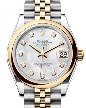Rolex Lady-Datejust 31 Yellow Gold/Steel White Mother of Pearl Diamond Dial & Smooth Domed Bezel Jubilee Bracelet 278243 - BRAND NEW