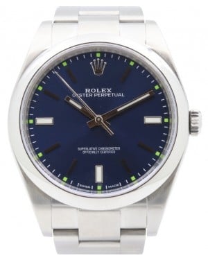 Rolex Oyster Perpetual 39 Stainless Steel Blue Index Dial & Smooth Bezel Oyster Bracelet 114300 - PRE-OWNED