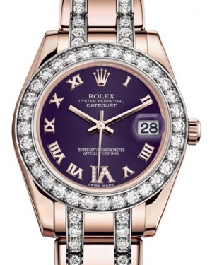 Rolex Pearlmaster 34 Rose Gold Purple Roman & Diamond VI Dial & Diamond Bezel Diamond Set Pearlmaster Bracelet 81285 - BRAND NEW