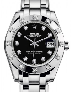 Rolex Pearlmaster 34 White Gold Black Diamond Dial & Diamond Set Bezel Pearlmaster Bracelet 81319 - BRAND NEW