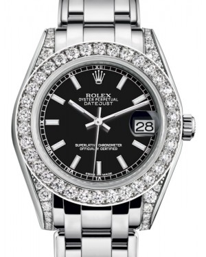 Rolex Pearlmaster 34 White Gold Black Index Dial & Diamond Set Case & Bezel Pearlmaster Bracelet 81159 - BRAND NEW