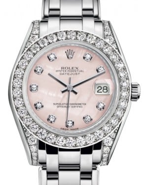 Rolex Pearlmaster 34 White Gold Pink Mother of Pearl Diamond Dial & Diamond Set Case & Bezel Pearlmaster Bracelet 81159 - BRAND NEW
