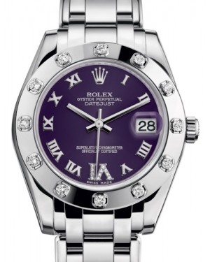 Rolex Pearlmaster 34 White Gold Purple Roman & Diamond VI Dial & Diamond Set Bezel Pearlmaster Bracelet 81319 - BRAND NEW