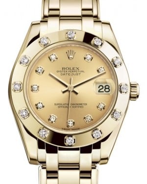 Rolex Pearlmaster 34 Yellow Gold Champagne Diamond Dial & Diamond Set Bezel Pearlmaster Bracelet 81318 - BRAND NEW