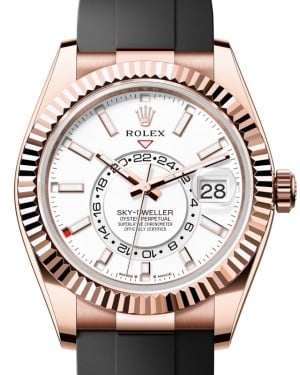 Rolex Sky-Dweller Rose Gold Intense White Index Dial Oysterflex Rubber Strap 336235 - BRAND NEW