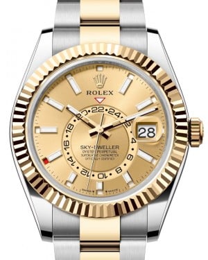 Rolex Sky-Dweller Yellow Gold/Steel Champagne Index Dial Oyster Bracelet 336933 - BRAND NEW