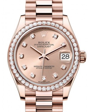 Rolex Datejust 31 Rose Gold Rose Dial & Diamond Bezel President Bracelet 278285RBR - BRAND NEW