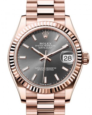 Rolex Datejust 31 Rose Gold Slate Index Dial & Fluted Bezel President Bracelet 278275 - BRAND NEW