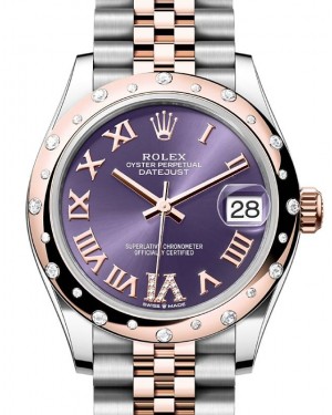 Rolex Datejust 31 Rose Gold/Steel Aubergine Dial & Domed Set Diamond Bezel Jubilee Bracelet 278341RBR - BRAND NEW