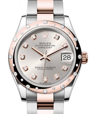 Rolex Datejust 31 Rose Gold/Steel Silver Dial & Domed Set Diamond Bezel Oyster Bracelet 278341RBR - BRAND NEW