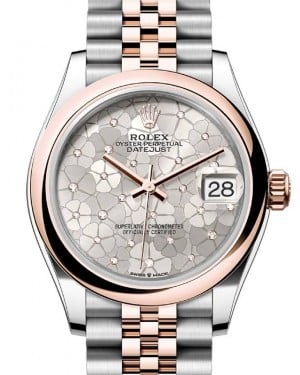Rolex Datejust 31 Rose Gold/Steel Silver Floral Motif Dial & Smooth Domed Bezel Jubilee Bracelet 278241 - BRAND NEW
