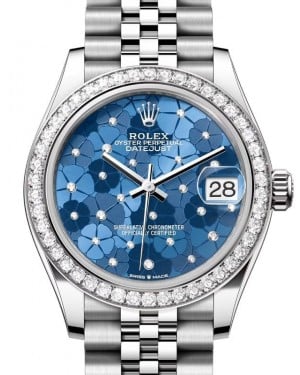 Rolex Datejust 31 White Gold/Steel Azzurro Blue Floral Motif Diamond Dial & Bezel Jubilee Bracelet 278384RBR - BRAND NEW