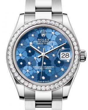 Rolex Datejust 31 White Gold/Steel Azzurro Blue Floral Motif Diamond Dial & Bezel Oyster Bracelet 278384RBR - BRAND NEW