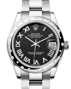 Rolex Datejust 31 White Gold/Steel Bright Black Roman Dial & Diamond Bezel Oyster Bracelet 278344RBR - BRAND NEW