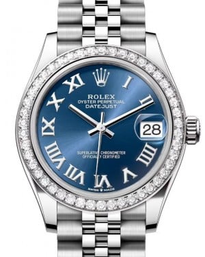Rolex Datejust 31 White Gold/Steel Bright Blue Roman Dial & Diamond Bezel Jubilee Bracelet 278384RBR - BRAND NEW