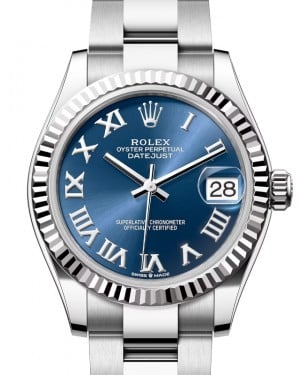 Rolex Datejust 31 White Gold/Steel Bright Blue Roman Dial & Fluted Bezel Oyster Bracelet 278274 - BRAND NEW