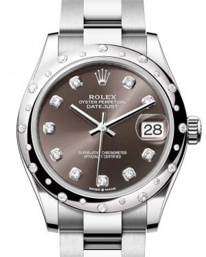 Rolex Datejust 31 White Gold/Steel Dark Grey Diamond Dial & Diamond Bezel Oyster Bracelet 278344RBR - BRAND NEW