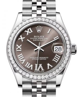 Rolex Datejust 31 White Gold/Steel Dark Grey Roman VI Diamond Dial & Bezel Jubilee Bracelet 278384RBR - BRAND NEW