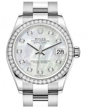 Rolex Datejust 31 White Gold/Steel White Mother Of Pearl Diamond Dial & Diamond Bezel Oyster Bracelet 278384RBR - BRAND NEW