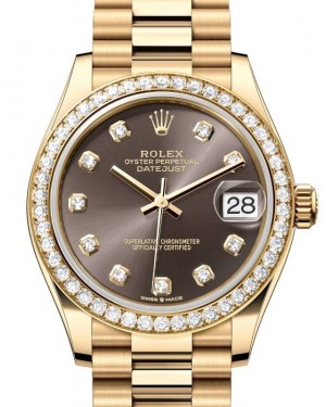 Rolex Datejust 31 Yellow Gold Dark Grey Dial & Diamond Bezel President Bracelet 278288RBR - BRAND NEW