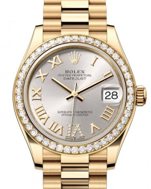 Rolex Datejust 31 Yellow Gold Silver Roman Dial & Diamond Bezel President Bracelet 278288RBR - BRAND NEW
