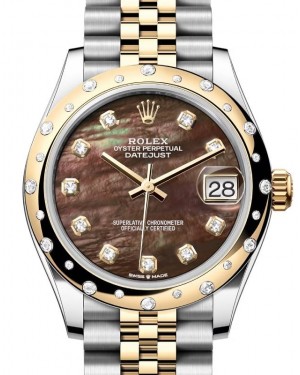 Rolex Datejust 31 Yellow Gold/Steel Black Mother of Pearl Dial & Domed Set Diamond Bezel Jubilee Bracelet 278343RBR - BRAND NEW