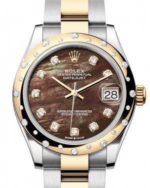Rolex Datejust 31 Yellow Gold/Steel Black Mother of Pearl Dial & Domed Set Diamond Bezel Oyster Bracelet 278343RBR - BRAND NEW