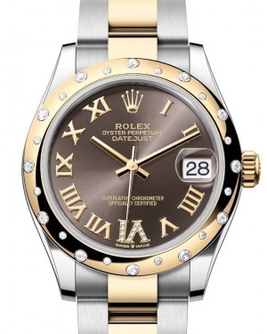 Rolex Datejust 31 Yellow Gold/Steel Dark Grey Roman Dial & Domed Set Diamond Bezel Oyster Bracelet 278343RBR - BRAND NEW