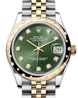 Rolex Datejust 31 Yellow Gold/Steel Olive Green Dial & Domed Set Diamond Bezel Jubilee Bracelet 278343RBR - BRAND NEW