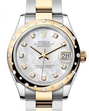 Rolex Datejust 31 Yellow Gold/Steel White Mother of Pearl Dial & Domed Set Diamond Bezel Oyster Bracelet 278343RBR - BRAND NEW