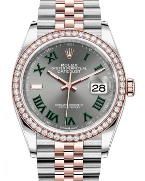 Rolex Datejust 36 Rose Gold/Steel "Whimbledon" Slate Roman Dial Diamond Bezel Jubilee Bracelet 126281RBR - BRAND NEW