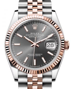 Rolex Datejust 36 Rose Gold/Steel Slate Index Dial & Fluted Bezel Jubilee Bracelet 126231 - BRAND NEW