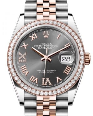 Rolex Datejust 36 Rose Gold/Steel Slate Roman Diamond VIIX Dial & Diamond Bezel Jubilee Bracelet 126281RBR - BRAND NEW