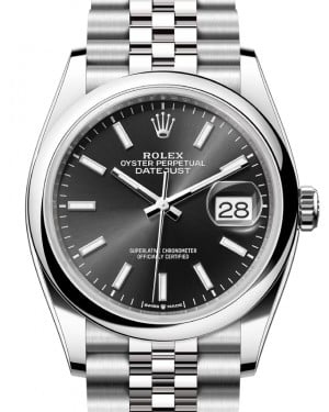 Rolex Datejust 36 Stainless Steel Bright Black Index Dial & Smooth Domed Bezel Jubilee Bracelet 126200 - BRAND NEW