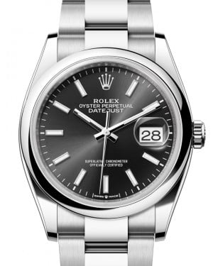Rolex Datejust 36 Stainless Steel Bright Black Index Dial & Smooth Domed Bezel Oyster Bracelet 126200 - BRAND NEW