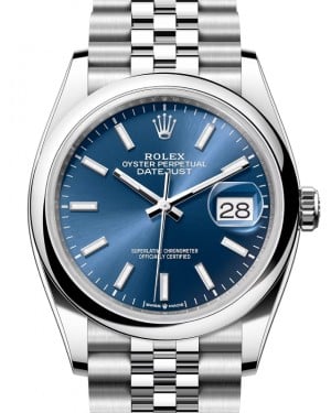 Rolex Datejust 36 Stainless Steel Bright Blue Index Dial & Smooth Domed Bezel Jubilee Bracelet 126200 - BRAND NEW