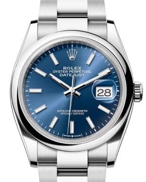 Rolex Datejust 36 Stainless Steel Bright Blue Index Dial & Smooth Domed Bezel Oyster Bracelet 126200 - BRAND NEW