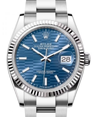 Rolex Datejust 36 White Gold/Steel Blue Fluted Motif Dial Fluted Bezel Oyster Bracelet 126234 - BRAND NEW