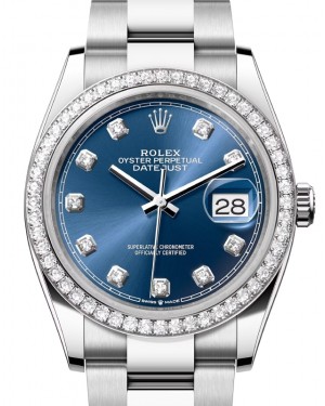 Rolex Datejust 36 White Gold/Steel Bright Blue Diamond Dial & Diamond Bezel Oyster Bracelet 126284RBR - BRAND NEW