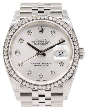 Rolex Datejust 36 White Gold/Steel Silver Dial Custom Diamond Bezel Jubilee 126200 (126284RBR) - BRAND NEW