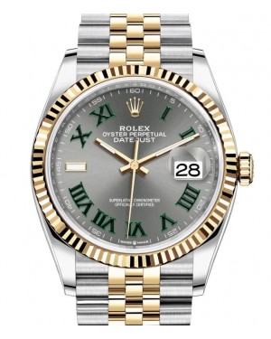 Rolex Datejust 36 Yellow Gold/Steel "Wimbledon" Slate Roman Dial Fluted Bezel Jubilee Bracelet 126233 - BRAND NEW