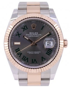 Rolex Datejust 41 Rose Gold/Steel "Wimbledon" Slate Roman Dial Fluted Bezel Oyster Bracelet 126331 - PRE-OWNED