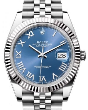 Rolex Datejust 41 White Gold/Steel Azzurro Blue Roman Dial Fluted Bezel Jubilee Bracelet 126334 - BRAND NEW 