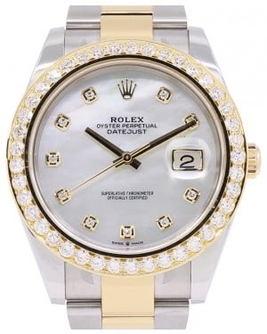 Rolex Datejust 41 Yellow Gold/Steel White Mother of Pearl Diamond Dial Diamond Bezel Oyster Bracelet 126333 - BRAND NEW